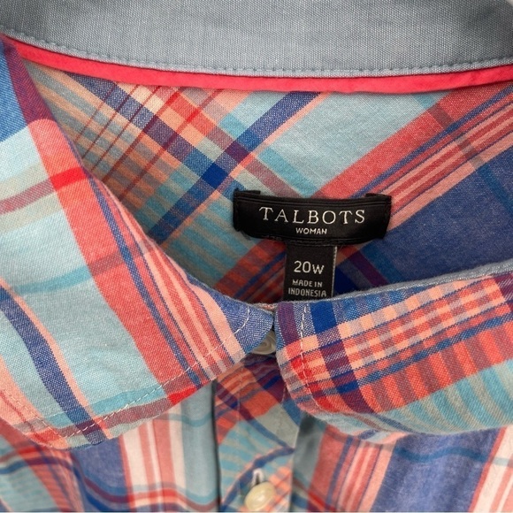 Talbots Womens Cotton Orange Blue Plaid Button Up Long Sleeve Top Size 20W - Picture 4 of 9